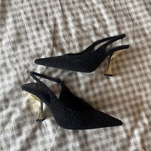 Black tweed sling backs
